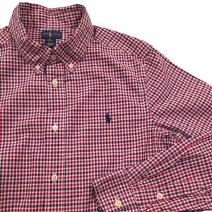 Ralph Lauren Button Down Long Sleeve Shirt Red White Blue Plaid Boys Youth XL